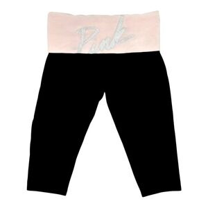 Victoria's Secret PINK Yoga Leggings Black Pink Glitter Logo Crop Large Long